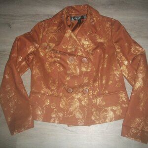 womens lined indoor jacket.gold metallic threads.double breasted.size 8